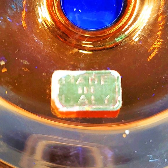 Murano Italy Cobalt Blue Goblet Gold Enamel Floral - Picture 8 of 8